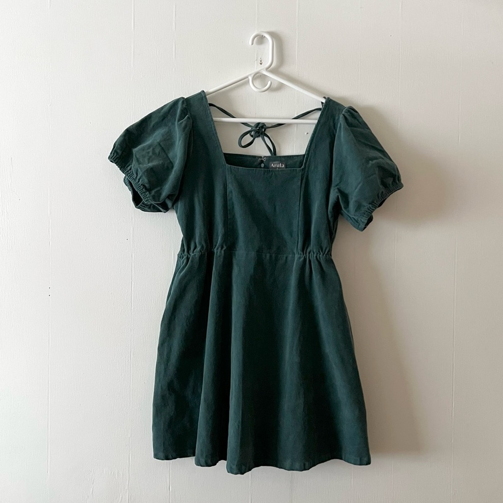 ARULA Forest Green Corduroy Square Neck Mini Dress Size 1X